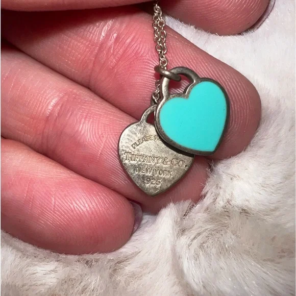Tiffany Co Blue Double Mini Heart Necklace